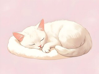 Sleeping White Cat Animal Illustration Art