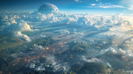 Wall Mural - satellite viewing the expansion of urban heat islands, contrasted against natural landscapes, from space.