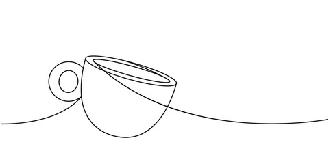 Wall Mural - Traditional coffee cup one line continuous drawing. Hand drawn elements for cafe menu, coffee shop. Vector linear illustration.