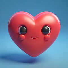 Funny heart character with eyes and mouth emoji in 3d render. Generative AI