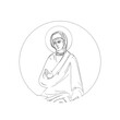 The holy Virgin Mary. Religious coloring page in Byzantine style on white background