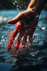 A closeup of a swimmers hands slicing through the water with precision