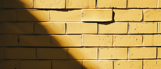 Wall Mural - Macro photography, isolated, close-up, minimalist empty and blank texture banner background wallpaper of yellow adobe brick wall, sunny, bright, shadows