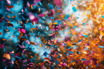 Poster - An ethereal display of light and color as confetti falls playfully in a blurred setting