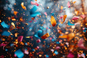 Poster - The electric energy of a party captured in the burst of colorful confetti against blurred lights