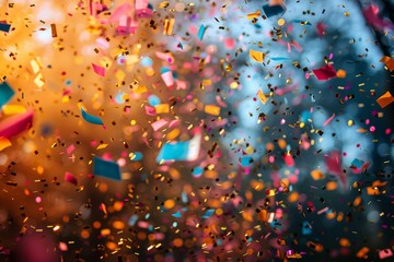 Poster - The golden light shines through a storm of colorful confetti, caught in frozen motion