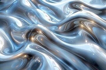 Poster - Captivating close-up of a liquid metal with a mesmerizing blue sheen and wave-like patterns simulating the fluid motion