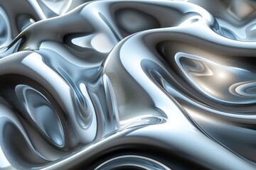 Poster - High-detail abstract image showcasing the flow and swirls of metallic silver liquid texture