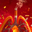 This illustration shows lungs affected by cigarettes and their toxic influence in a fiery environment as a warning against tobacco use.