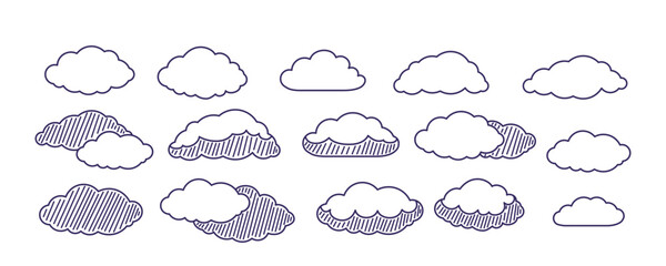 Poster - Line cloud set vector illustration. Linear clouds with striped