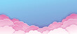 Pink cloud vector background. Fantasy clouds in realistic paper cut