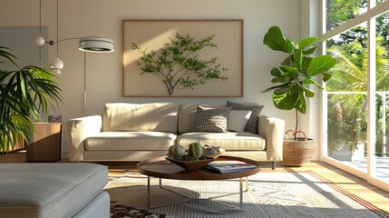 Sticker - Modern Living Room Interior .AI generated image