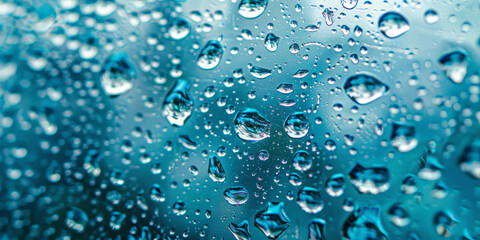  water droplets on a blue background, water texture surface, water drop texture on blue background