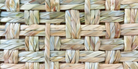 Wall Mural - Handwoven bamboo pattern, light green and beige a handmade rattan wall texture,Rattan texture, handcraft bamboo weaving texture background, banner