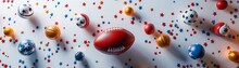 Festive Sports Equipment Arranged Minimally For The Super Bowl, Isolated And Designed For Text Inclusion