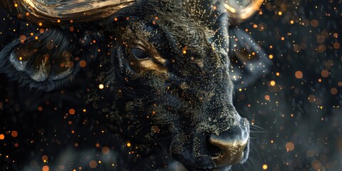 Wall Mural - A bull with gold paint on its face and horns