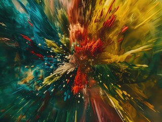 A colorful explosion of paint with a lot of red and yellow