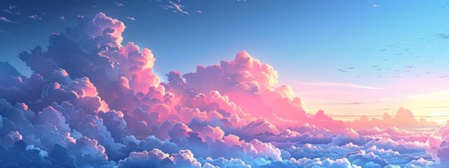 Wall Mural - A sky-themed page with a blank space amidst fluffy clouds and a pastel sunset.