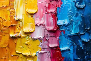 Poster - This image showcases an abstract oil painting featuring dynamic strokes of yellow contrasting with pink and blue, implying energy and a zest for life