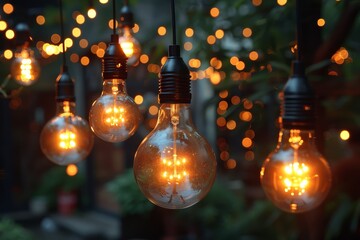 Atmospheric photo of light bulbs with a backdrop of beautiful bokeh, highlighting warmth and intimacy in lighting design