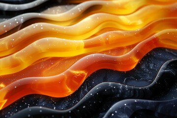 Poster - Silky waves of contrasting black and orange hues create a vibrant, abstract flowing visual experience