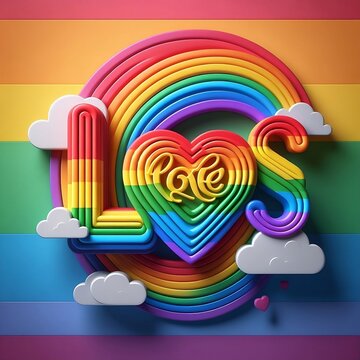 rainbow lgbt flag with love text written shapes sign 3d effect Pride day pride month for Love created with generative ai	