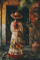 Sticker - A woman wearing a red and white dress