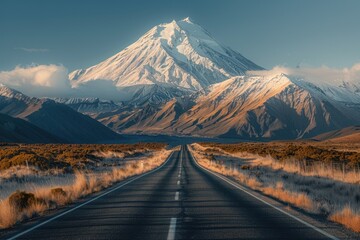 Wall Mural - a long road with a mountain in the background