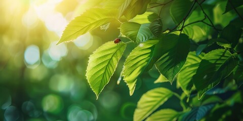 Sticker - A leafy green tree with a ladybug on it