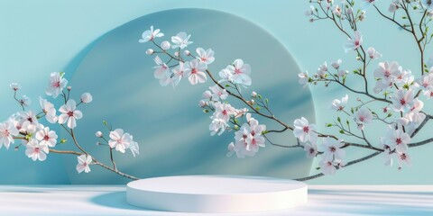 Sticker - A blue background with a white flower arrangement in the foreground