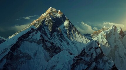 Canvas Print - A mountain range with a snow covered peak in the background