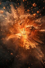 Wall Mural - A bright orange explosion in space with many small pieces of debris