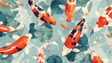 Wall Mural - Koi fish gliding gracefully in a serene pond