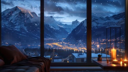 Wall Mural - evening view of the mountains from the window