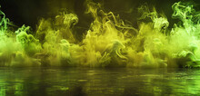 Lime Green Neon Through Rich Golden Smoke, Elegant Concert Scenery.
