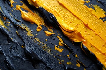 Poster - Energetic streaks of yellow paint clash with a black background, illustrating movement and energy
