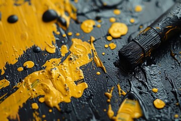 Poster - The texture study of peeling yellow paint over a black surface speaks to themes of decay and renewal