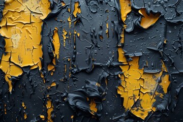 Poster - The texture study of peeling yellow paint over a black surface speaks to themes of decay and renewal