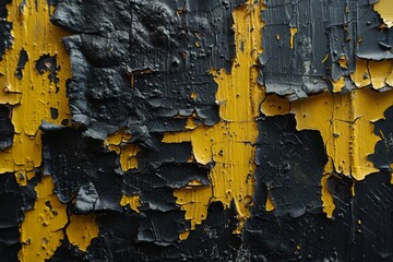 Poster - Damaged strips of yellow paint over a rough black texture symbolize wear and resilience