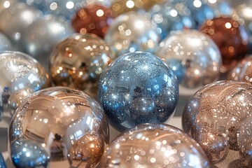 Poster - A vibrant and cheerful image of various colored Christmas ornaments grouped together, showcasing holiday festivity