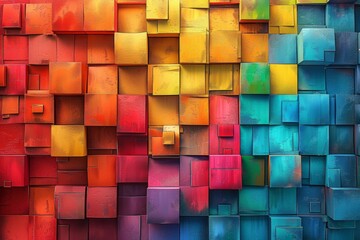 Poster - A stunning, vibrant array of multicolored cubes arranged in a textured wall pattern that pops with color and depth