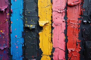 Poster - Vibrant abstract art with thick layers of multicolored paint creating a dynamic texture and vivid patterns