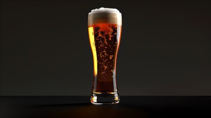 Sticker - Cold beer in a tall glass with frothy head against a dark background. Perfect for beverage menus and pub promotions. Simple and elegant presentation. AI