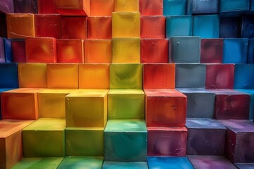 Poster - A dynamic image capturing the interplay of light and shadows on colorful cubic blocks