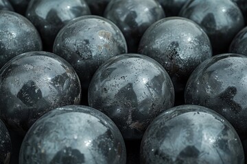 Poster - A macro shot of steel spheres with distinctive surface textures and monochromatic shades