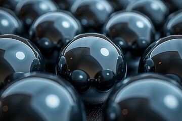 Poster - A mesmerizing array of shiny blue spheres, reflecting light and casting compelling shadows