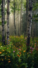 Poster - Ethereal alder forests carpeted in vibrant wildflowers