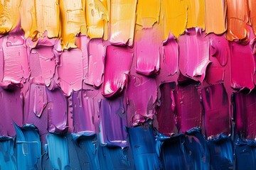 Poster - This image features a close-up view of vibrant oil paint textures with bold pink, orange, and blue strokes ideal for artistic themes
