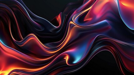 Poster - abstract background with blue and purple waves on black background