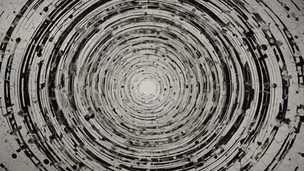 Poster - Intriguing optical illusion created by spiral pattern of black, white lines leading to central light point. This mesmerizing vortex captivates viewers with its complexity, depth. Intricate patterns.
